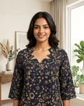 Deep Blue/Purple Printed Cotton Kalamkari Kurta