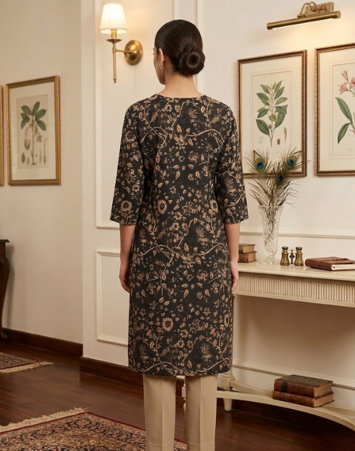 Deep Blue/Purple Printed Cotton Kalamkari Kurta