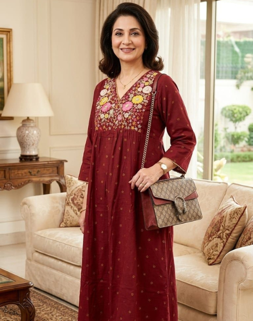 Maroon Red Cotton Kurta Pant Set