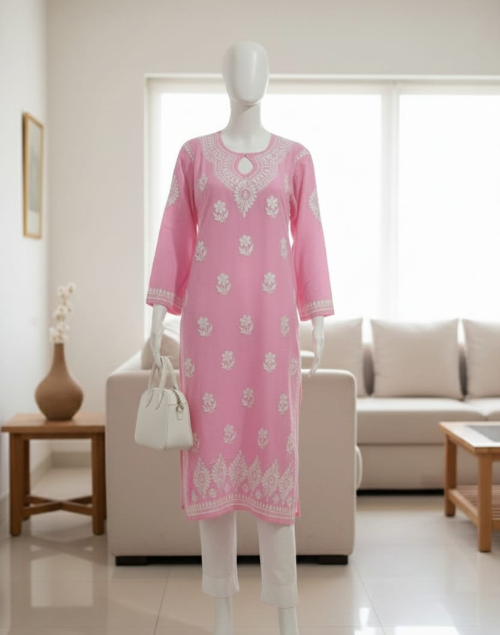 Light Pink Modal Silk Chikankari Kurta