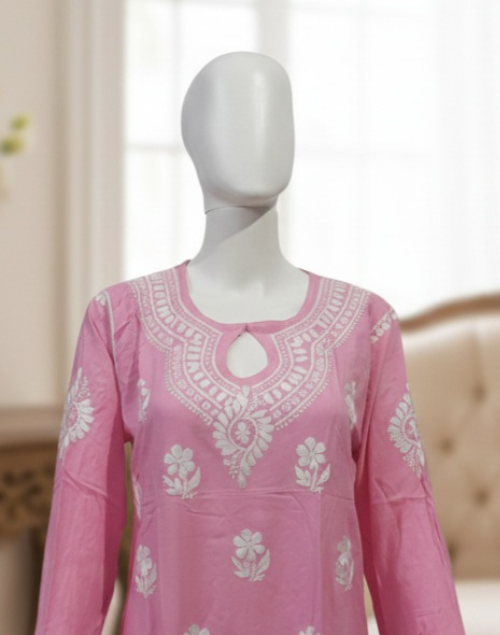 Light Pink Modal Silk Chikankari Kurta