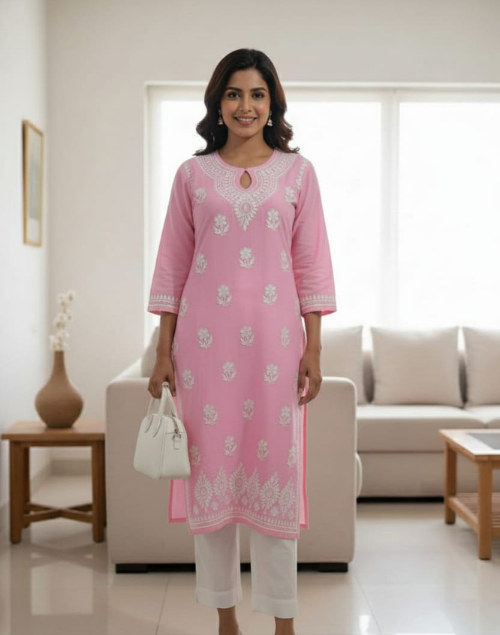 Light Pink Modal Silk Chikankari Kurta
