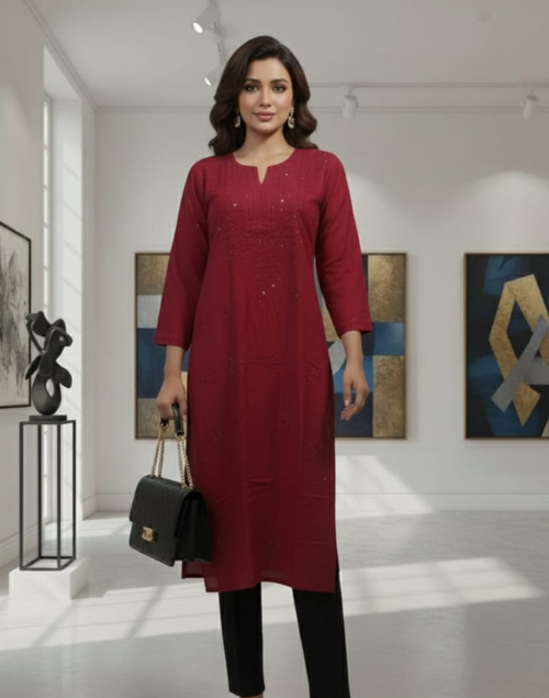 Maroon Modal Silk Chikankari Kurta