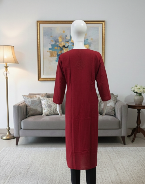 Maroon Modal Silk Chikankari Kurta