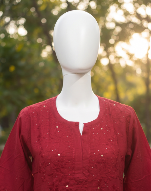 Maroon Modal Silk Chikankari Kurta