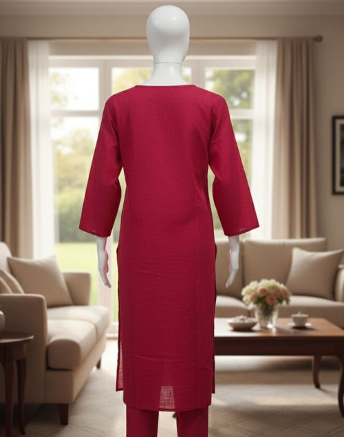 Dark Pink Cotton Kurta Pant Set