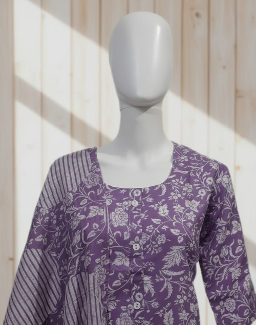 Mauve Printed Kurta Pant & Dupatta Set