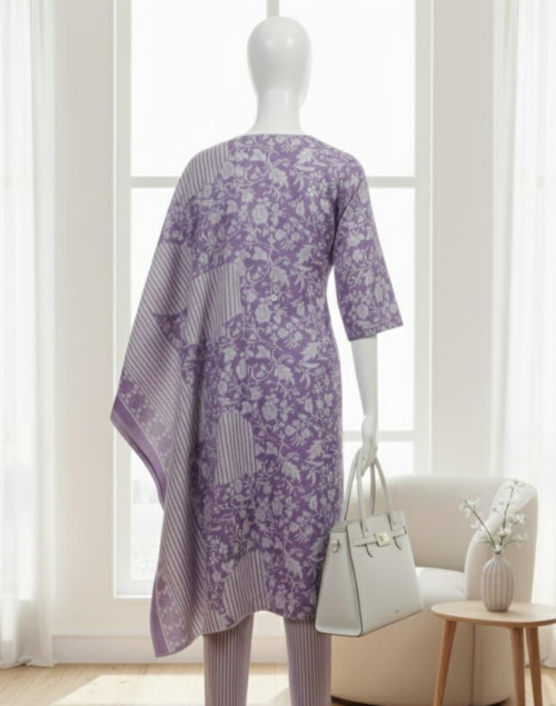 Mauve Printed Kurta Pant & Dupatta Set