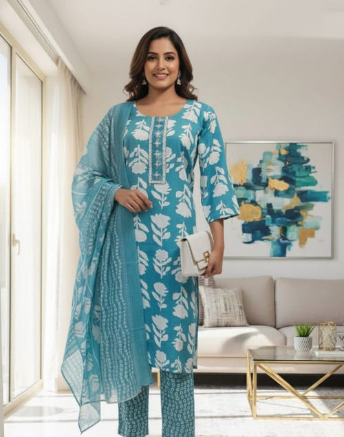 Firozi Printed Kurta Pant & Dupatta set