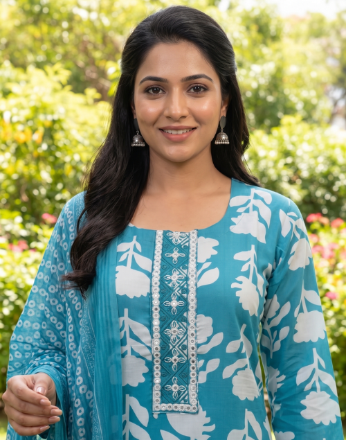 Firozi Printed Kurta Pant & Dupatta set
