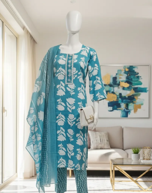 Firozi Printed Kurta Pant & Dupatta set