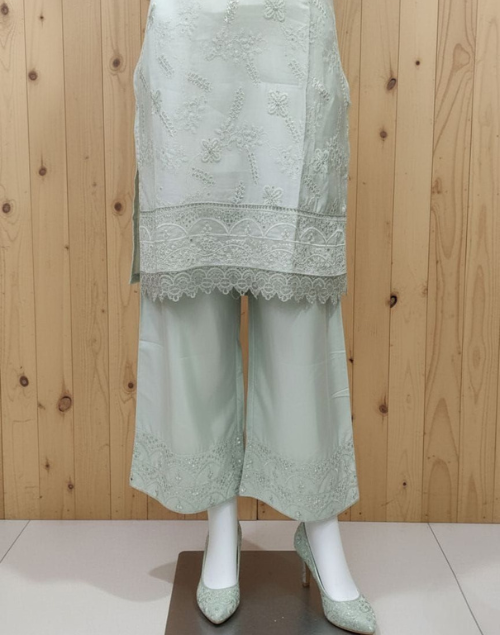 Light Pista Raw Silk Kurta Pant & Dupatta Set