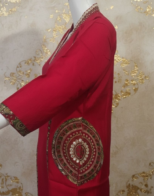Red Raw Silk Kurta Pant & Dupatta Set