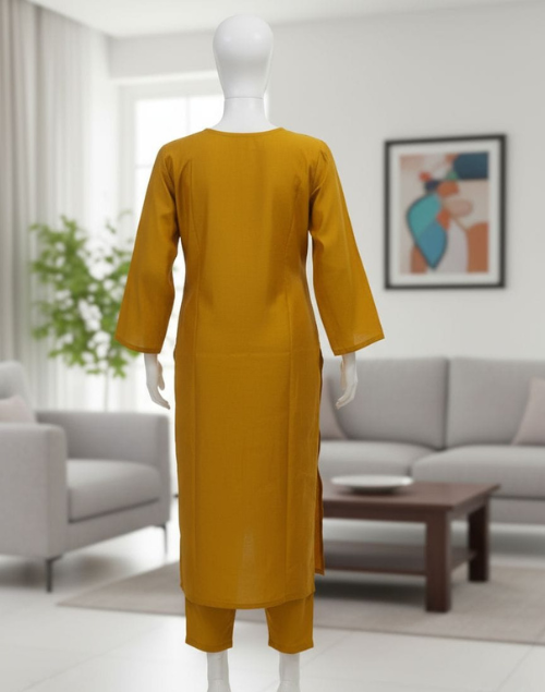 Mustard Yellow Roman Shimmer Kurta Pant & Dupatta Set