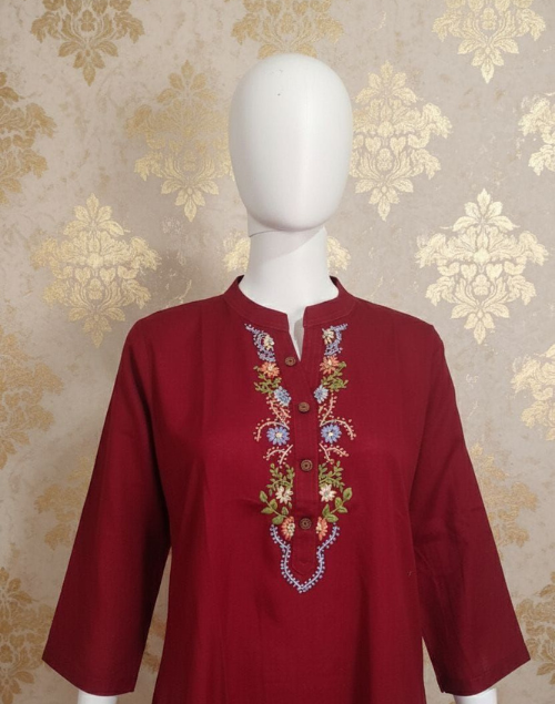 Maroon Linen Kurta