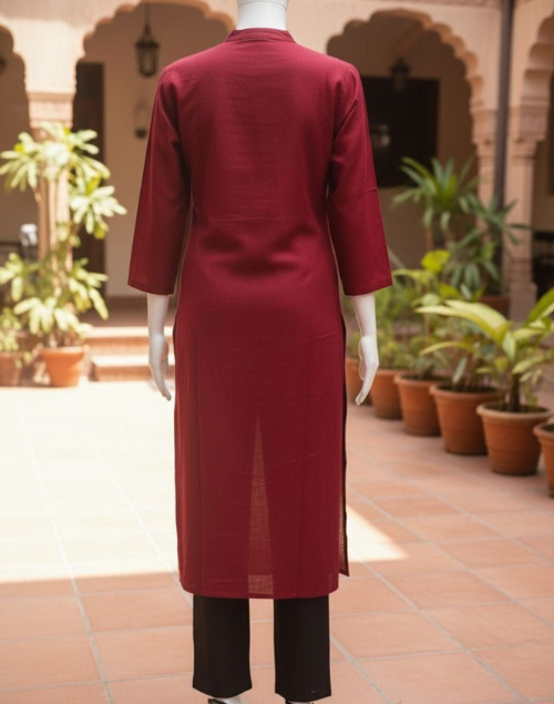 Maroon Linen Kurta