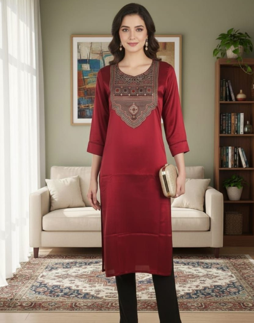 Red Mashru Silk Kurta