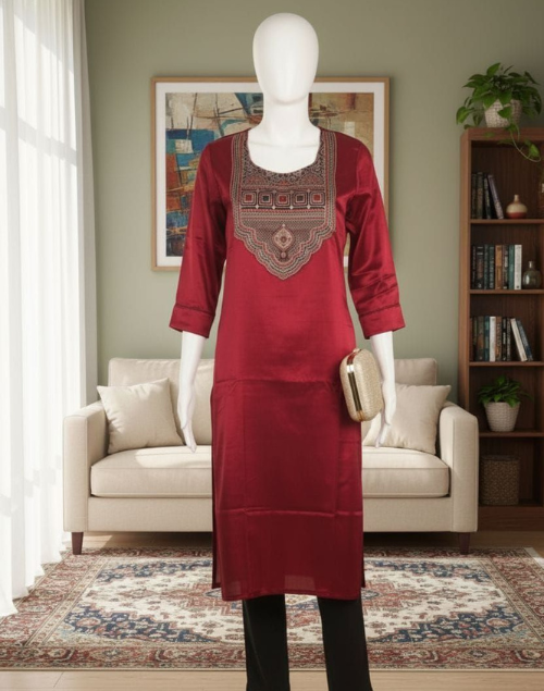 Red Mashru Silk Kurta