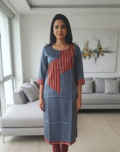 Charcoal Grey Mashru Silk Kurta