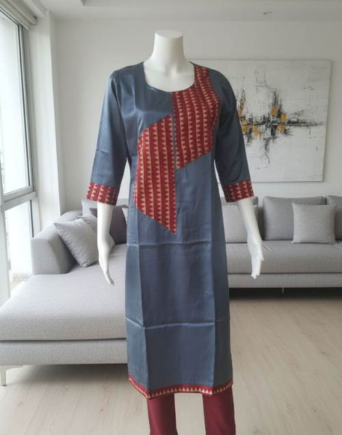 Charcoal Grey Mashru Silk Kurta