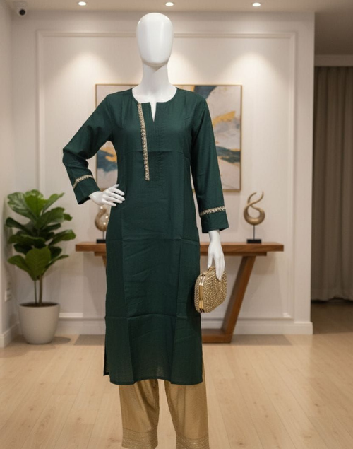 Bottle Green Vertican Silk Kurta