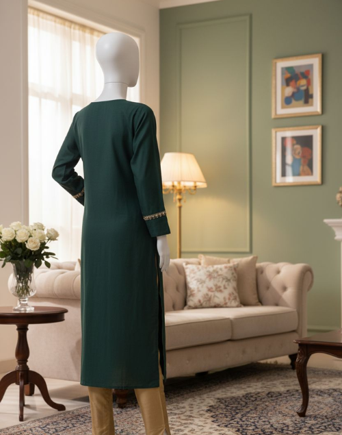 Bottle Green Vertican Silk Kurta