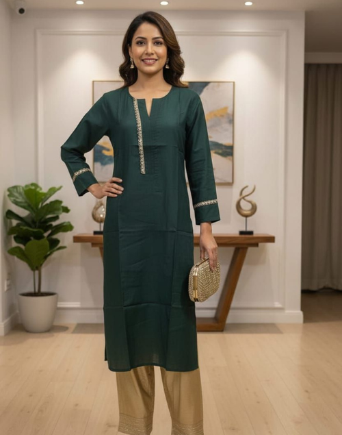 Bottle Green Vertican Silk Kurta